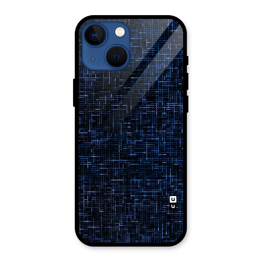Criss Cross Blue Pattern Glass Back Case for iPhone 13 Mini