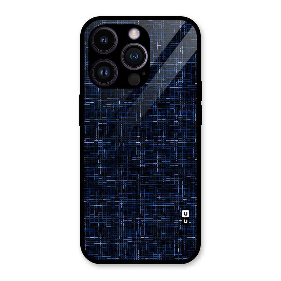 Criss Cross Blue Pattern Glass Back Case for iPhone 14 Pro