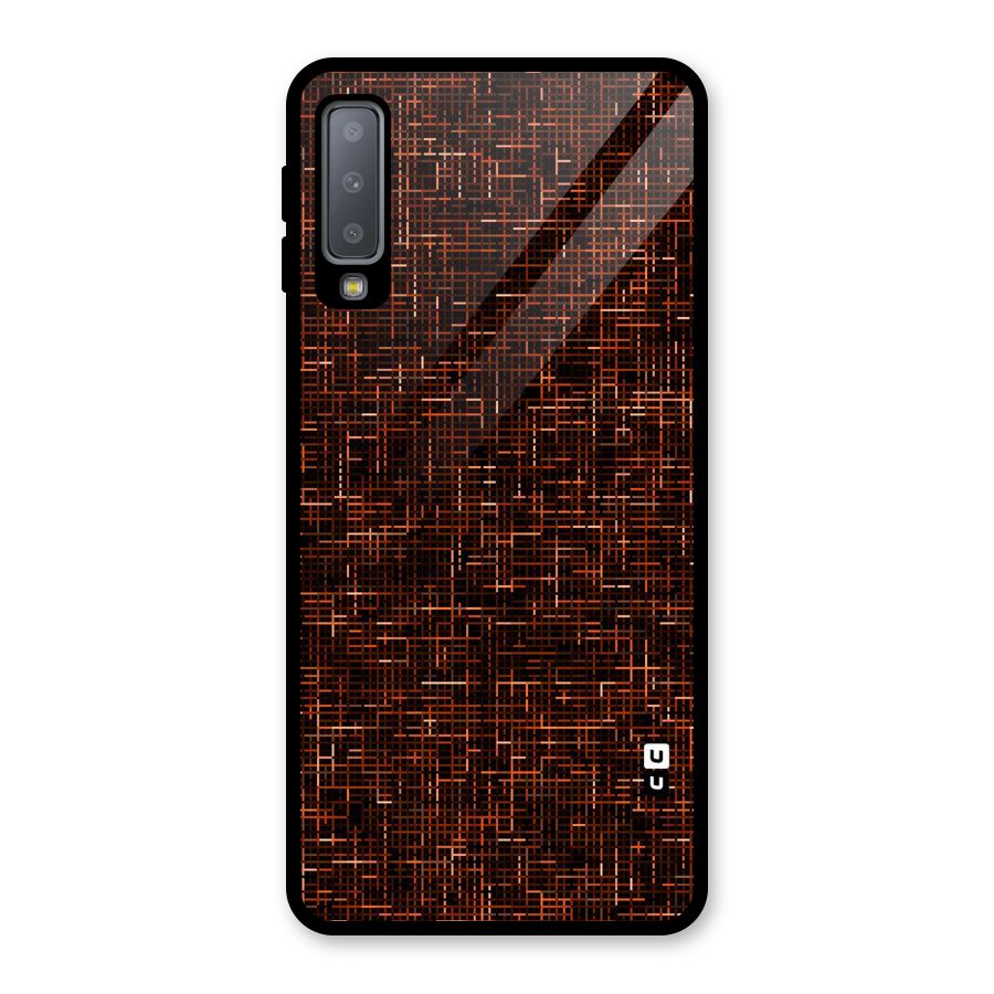 Criss Cross Brownred Pattern Glass Back Case for Galaxy A7 (2018)