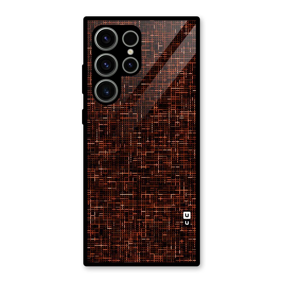 Criss Cross Brownred Pattern Glass Back Case for Galaxy S23 Ultra