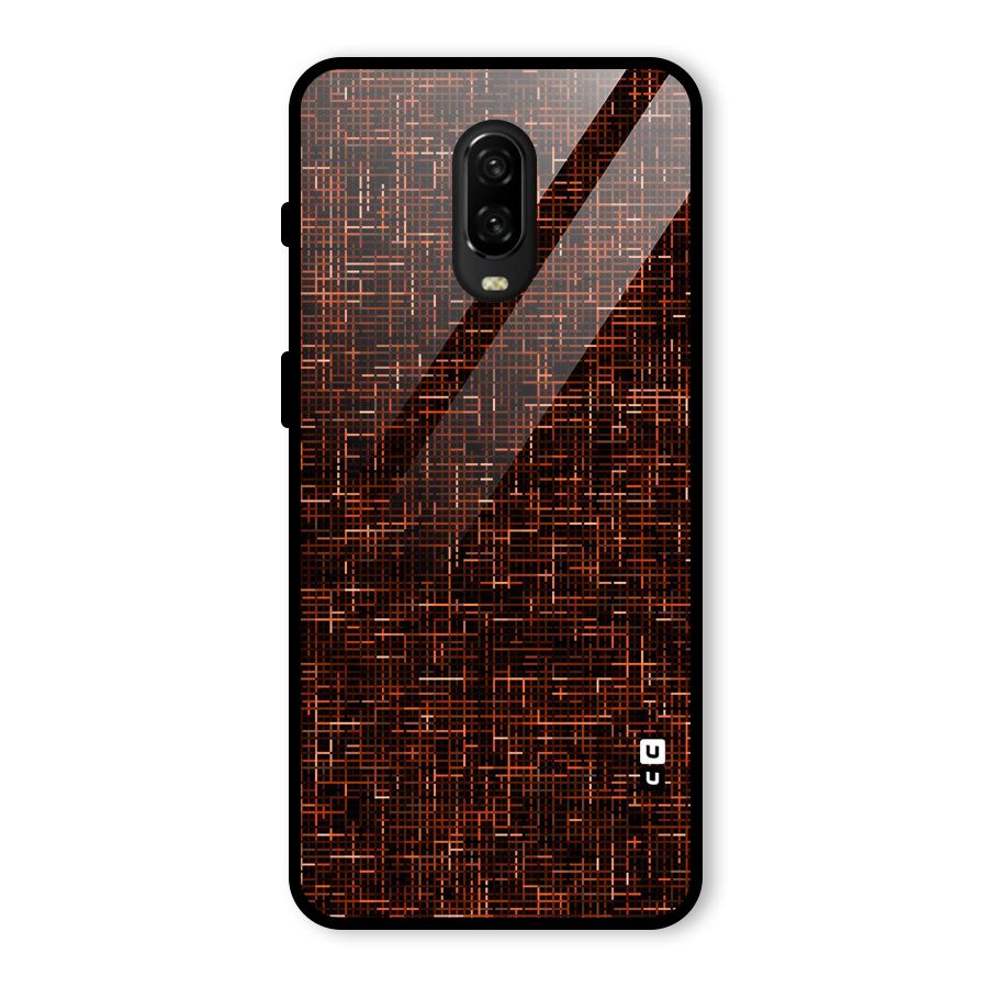 Criss Cross Brownred Pattern Glass Back Case for OnePlus 6T
