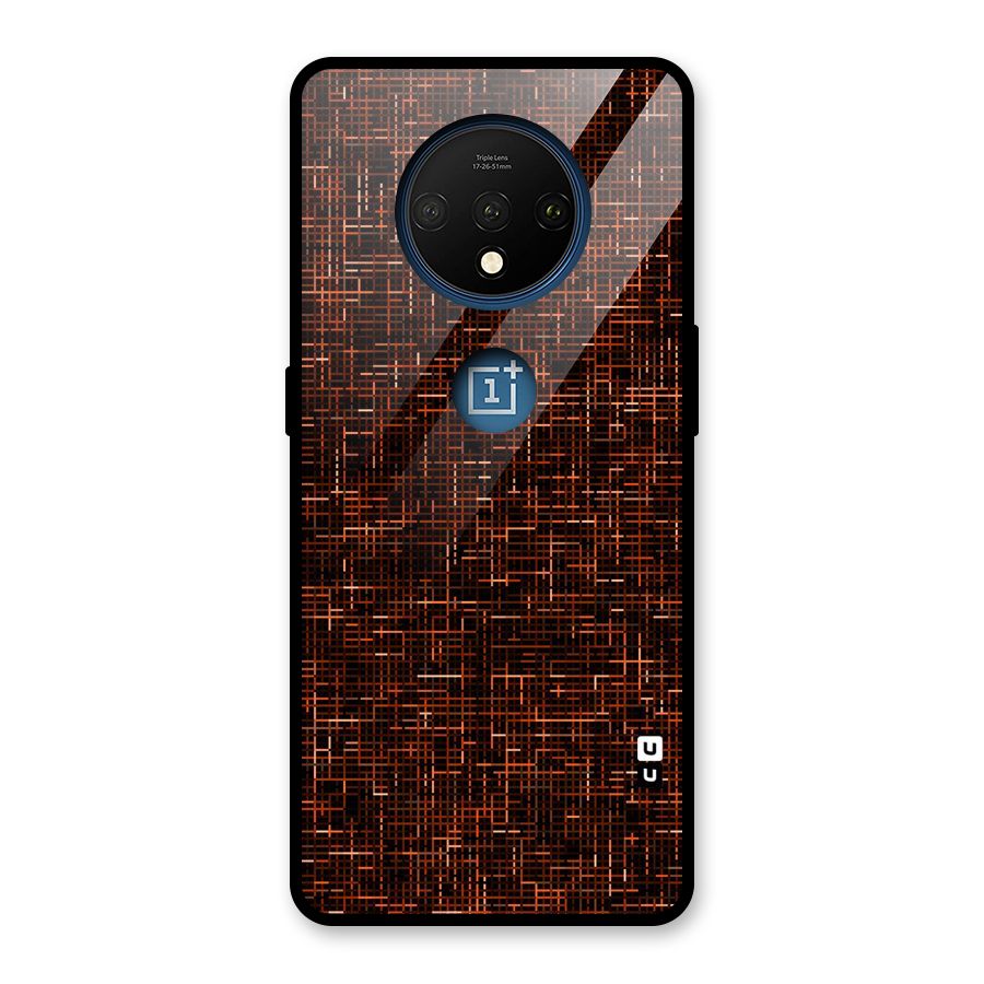 Criss Cross Brownred Pattern Glass Back Case for OnePlus 7T