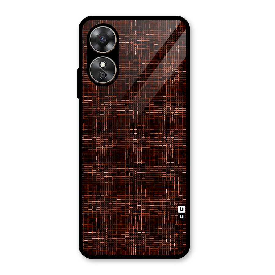 Criss Cross Brownred Pattern Glass Back Case for Oppo A17