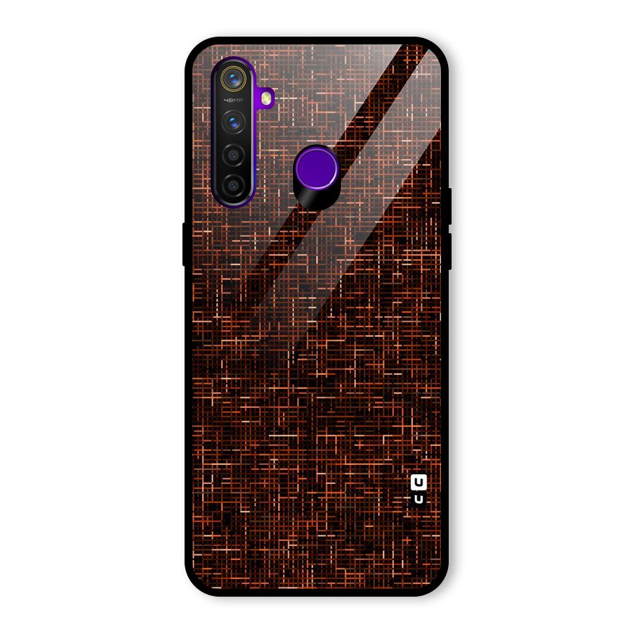 Criss Cross Brownred Pattern Glass Back Case for Realme 5 Pro