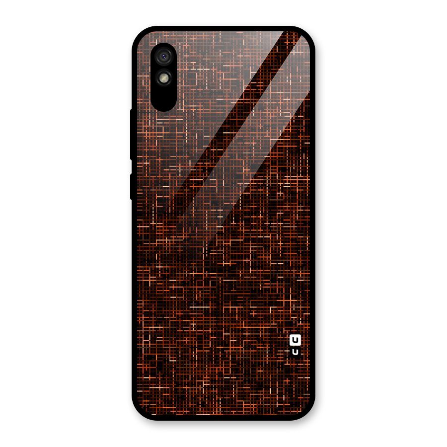 Criss Cross Brownred Pattern Glass Back Case for Redmi 9A
