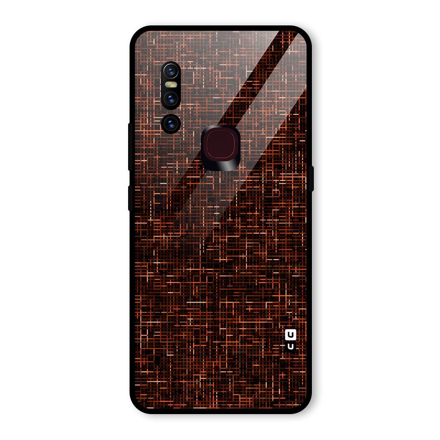 Criss Cross Brownred Pattern Glass Back Case for Vivo V15