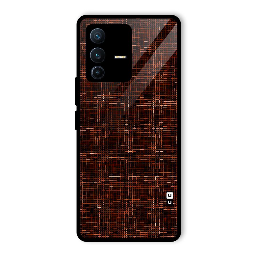 Criss Cross Brownred Pattern Glass Back Case for Vivo V23 Pro