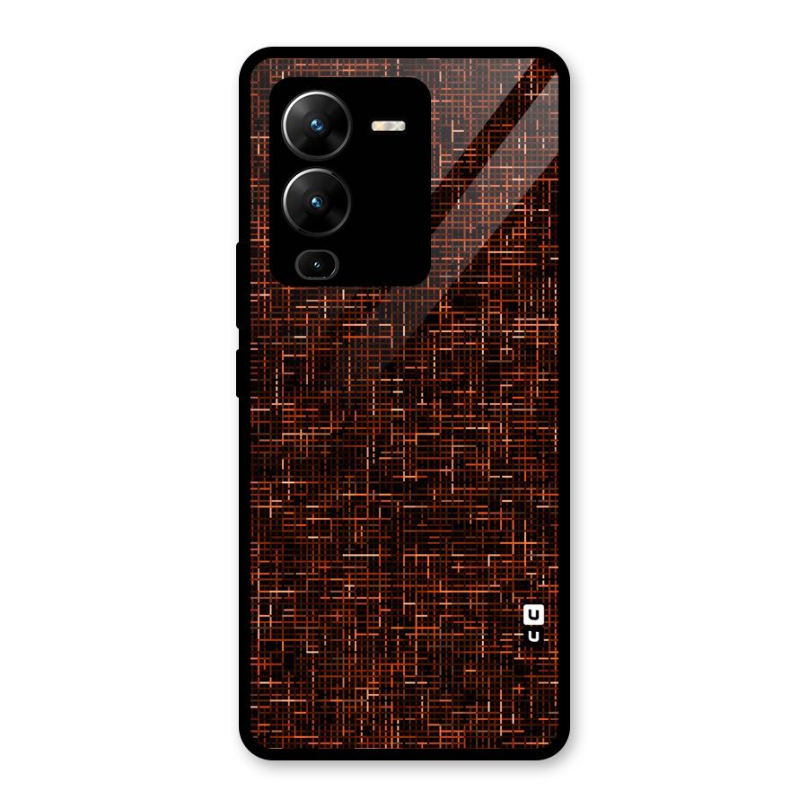 Criss Cross Brownred Pattern Glass Back Case for Vivo V25 Pro
