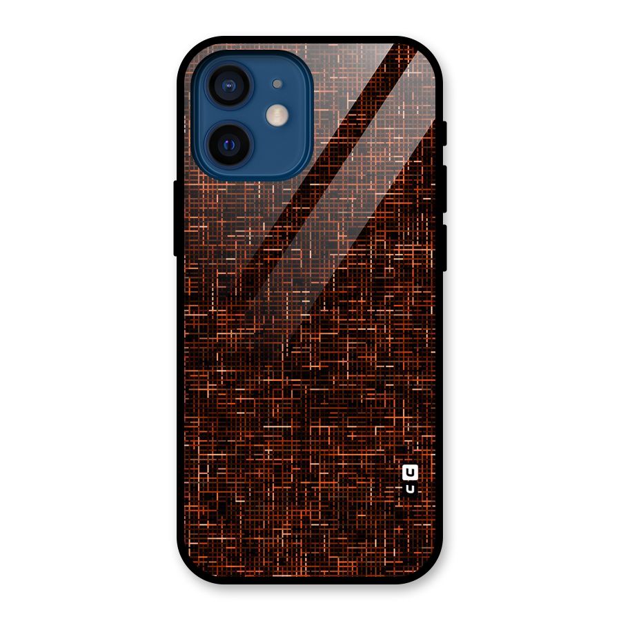 Criss Cross Brownred Pattern Glass Back Case for iPhone 12 Mini