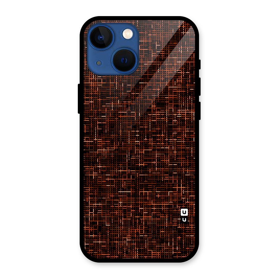 Criss Cross Brownred Pattern Glass Back Case for iPhone 13 Mini