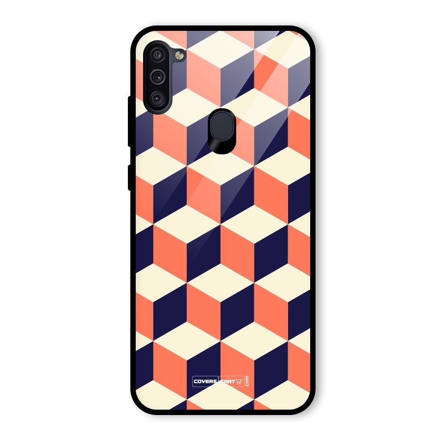 Cube Pattern Glass Back Case for Galaxy M11