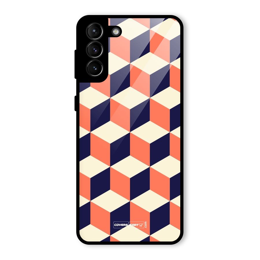Cube Pattern Glass Back Case for Galaxy S21 Plus