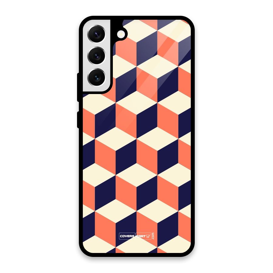 Cube Pattern Glass Back Case for Galaxy S22 Plus 5G