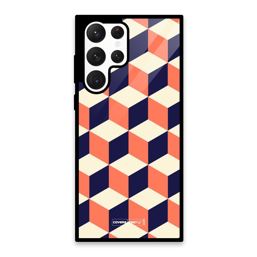 Cube Pattern Glass Back Case for Galaxy S22 Ultra 5G