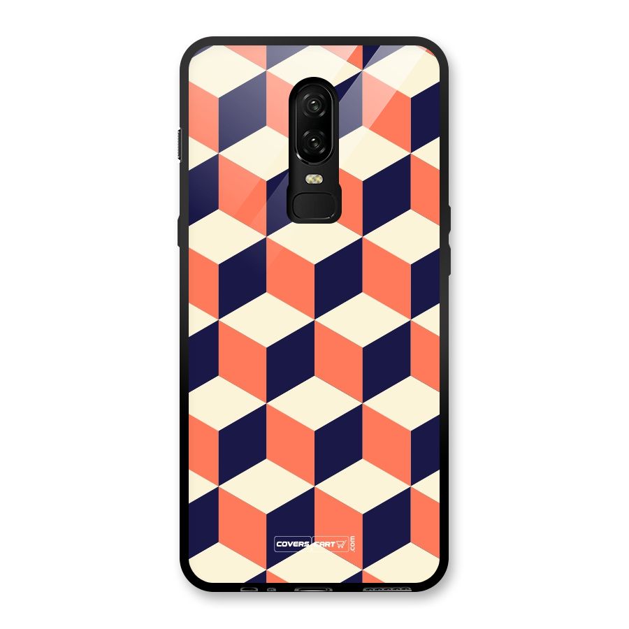 Cube Pattern Glass Back Case for OnePlus 6