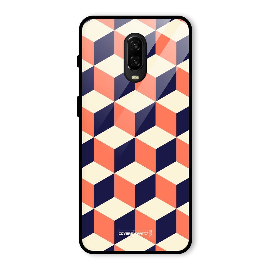 Cube Pattern Glass Back Case for OnePlus 6T