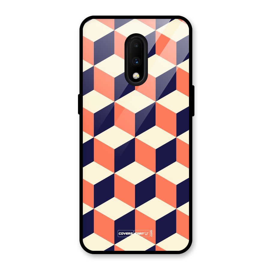 Cube Pattern Glass Back Case for OnePlus 7