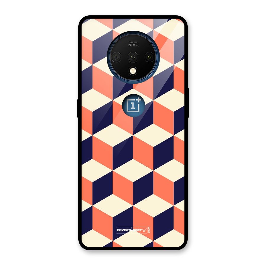 Cube Pattern Glass Back Case for OnePlus 7T