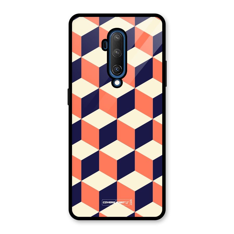 Cube Pattern Glass Back Case for OnePlus 7T Pro