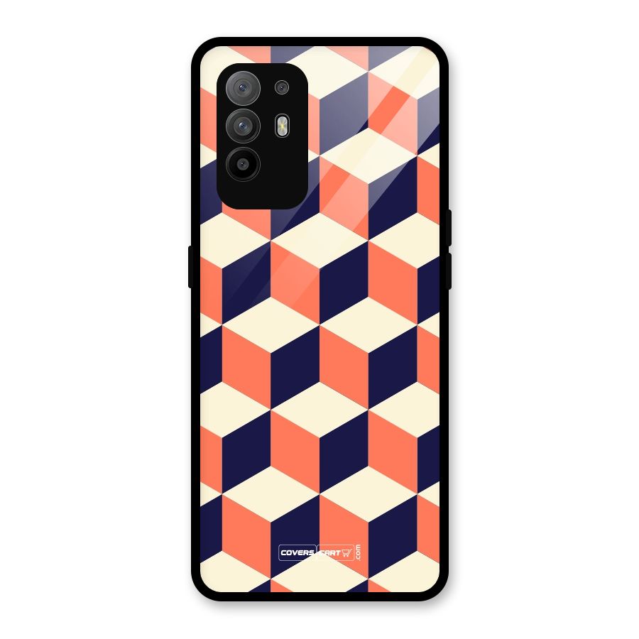 Cube Pattern Glass Back Case for Oppo F19 Pro Plus 5G