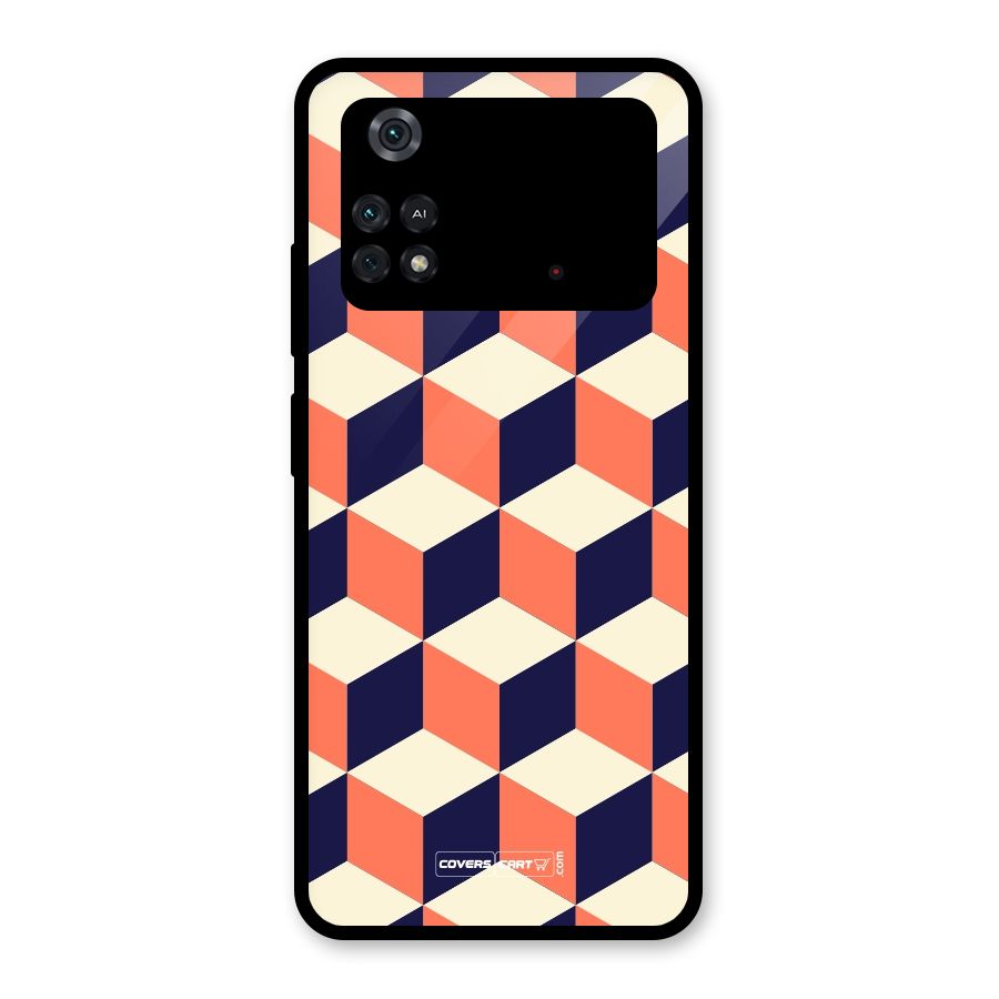 Cube Pattern Glass Back Case for Poco M4 Pro 4G
