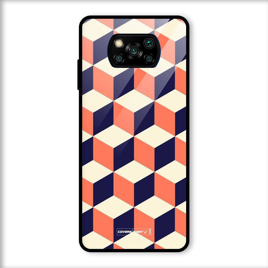 Cube Pattern Glass Back Case for Poco X3