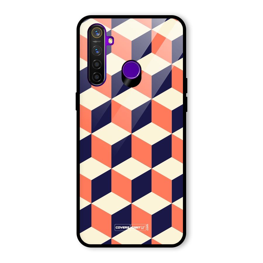 Cube Pattern Glass Back Case for Realme 5 Pro