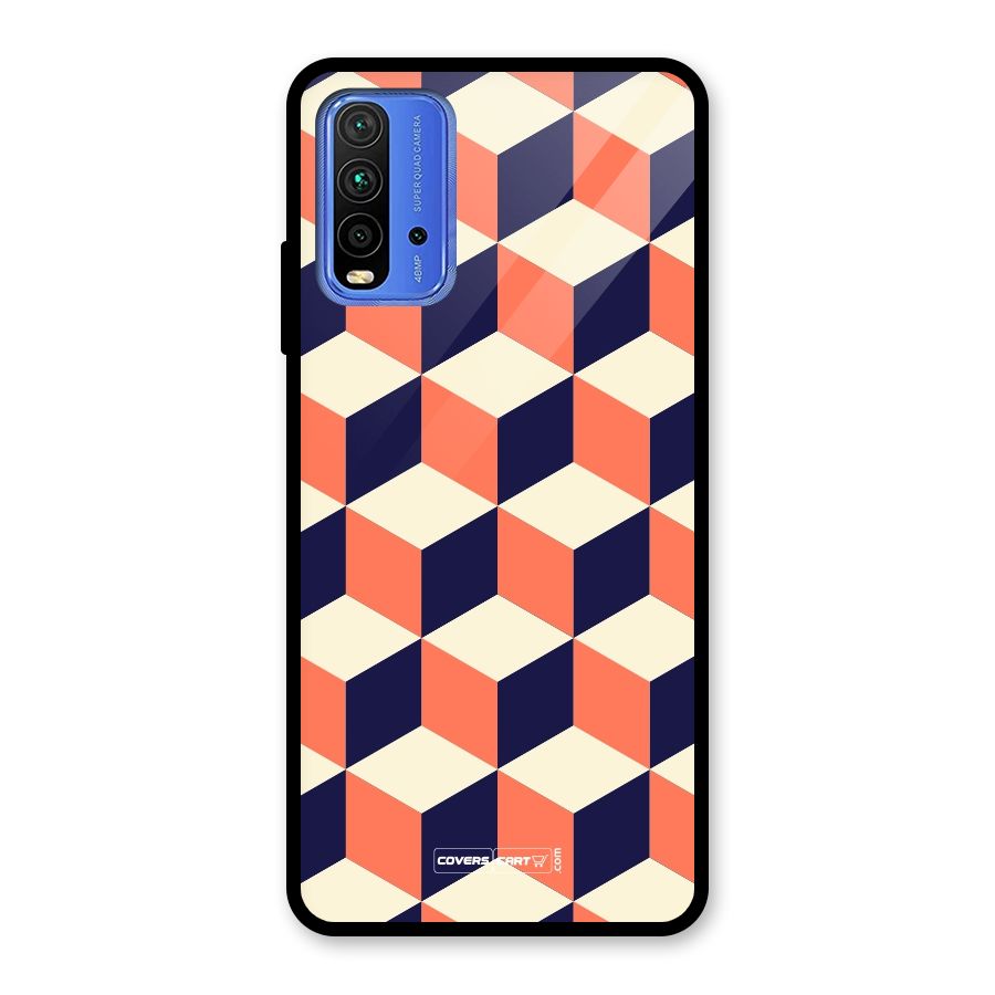 Cube Pattern Glass Back Case for Redmi 9 Power