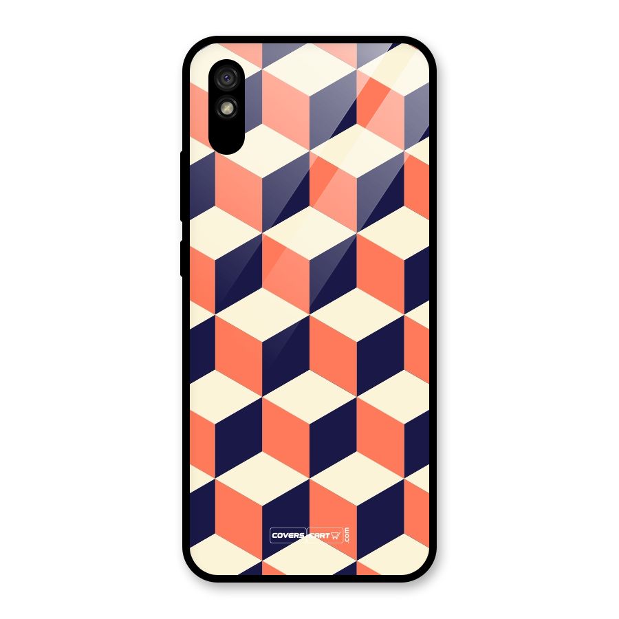 Cube Pattern Glass Back Case for Redmi 9i