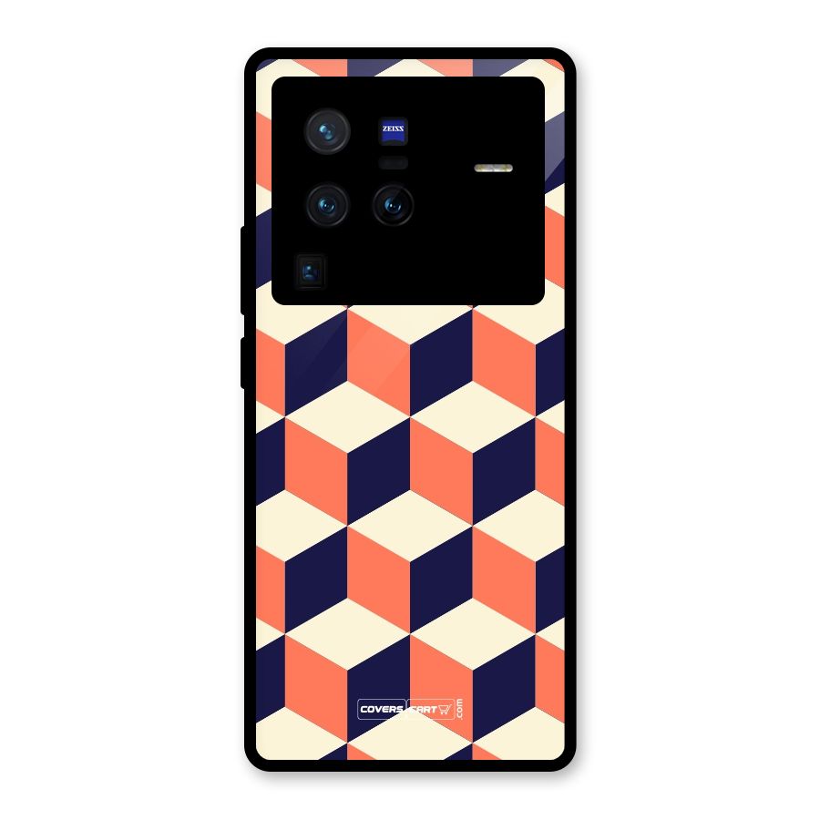 Cube Pattern Glass Back Case for Vivo X80 Pro