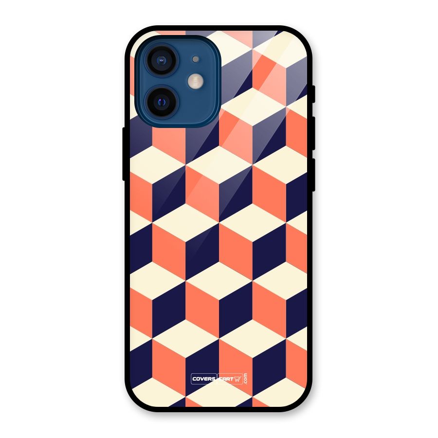 Cube Pattern Glass Back Case for iPhone 12 Mini