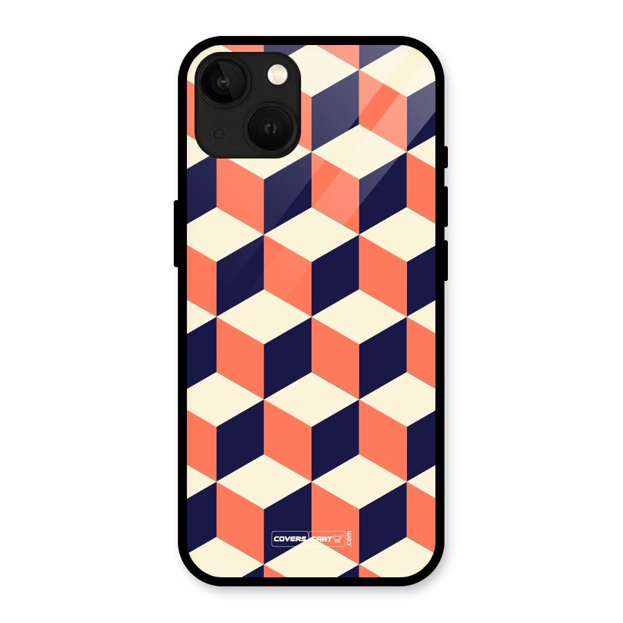 Cube Pattern Glass Back Case for iPhone 13