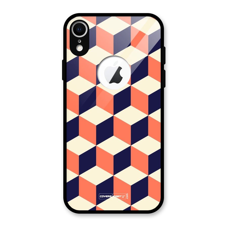 Cube Pattern Glass Back Case for iPhone XR Logo Cut