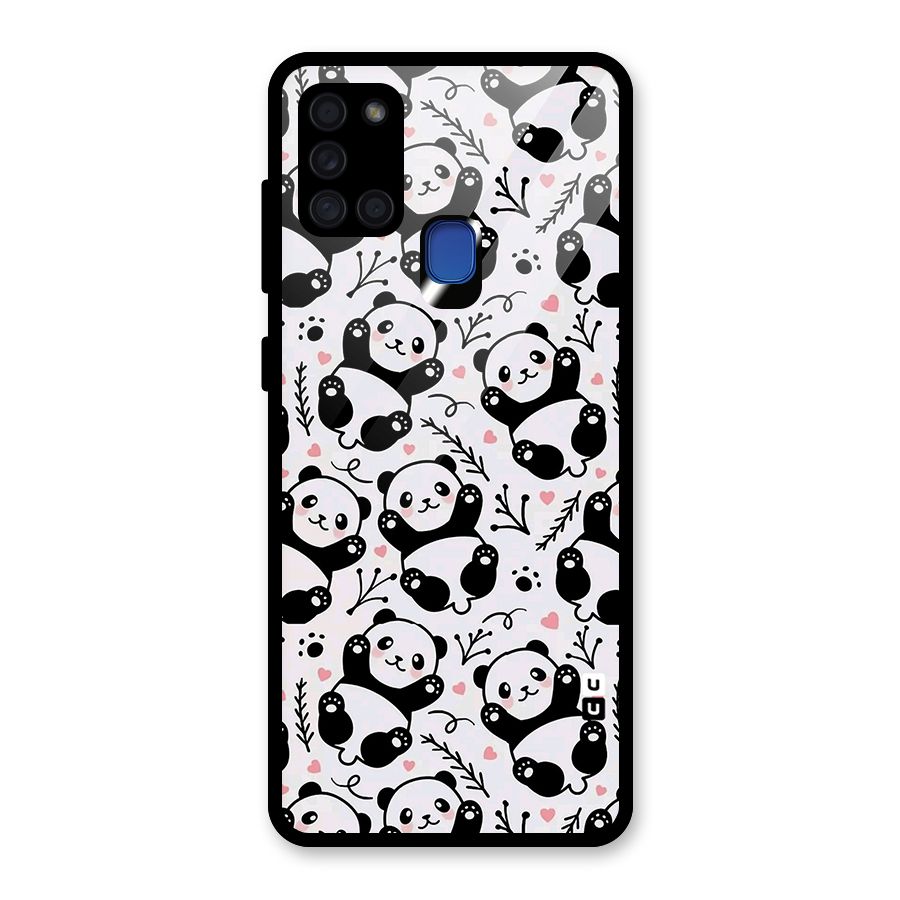 Cute Adorable Panda Pattern Glass Back Case for Galaxy A21s