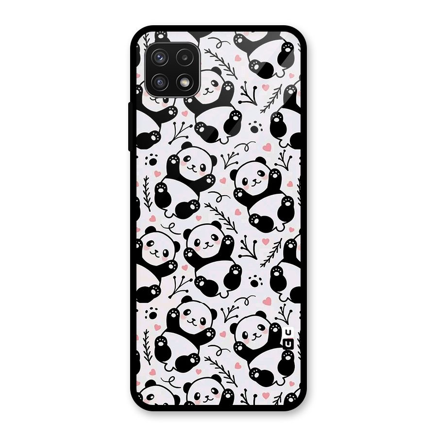 Cute Adorable Panda Pattern Glass Back Case for Galaxy A22 5G