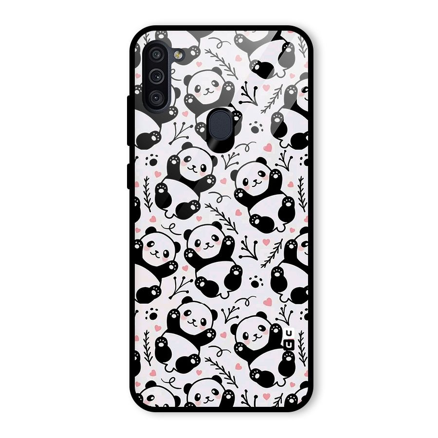 Cute Adorable Panda Pattern Glass Back Case for Galaxy M11