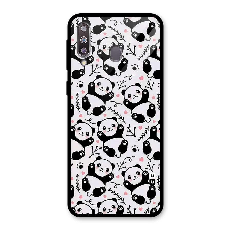 Cute Adorable Panda Pattern Glass Back Case for Galaxy M30