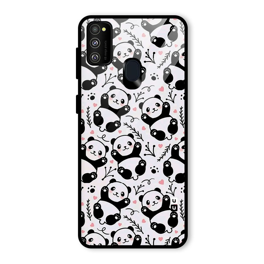 Cute Adorable Panda Pattern Glass Back Case for Galaxy M30s