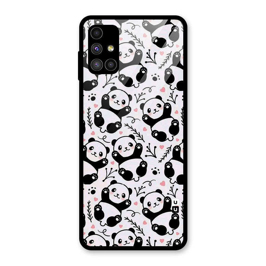 Cute Adorable Panda Pattern Glass Back Case for Galaxy M51