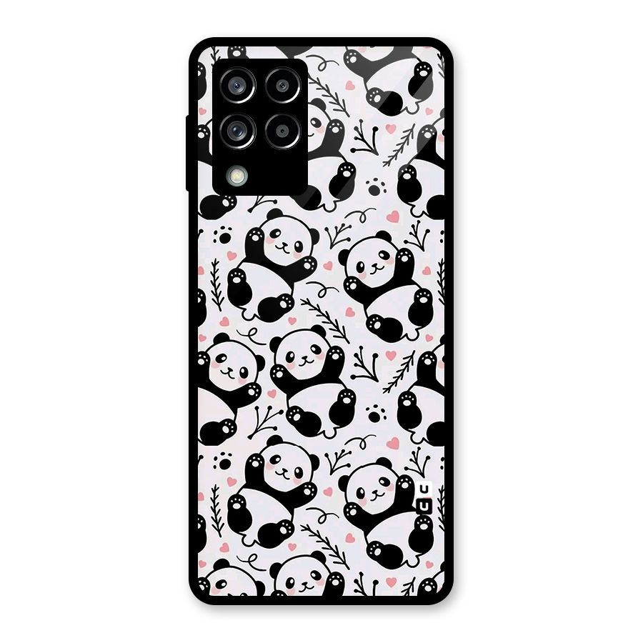 Cute Adorable Panda Pattern Glass Back Case for Galaxy M53 5G