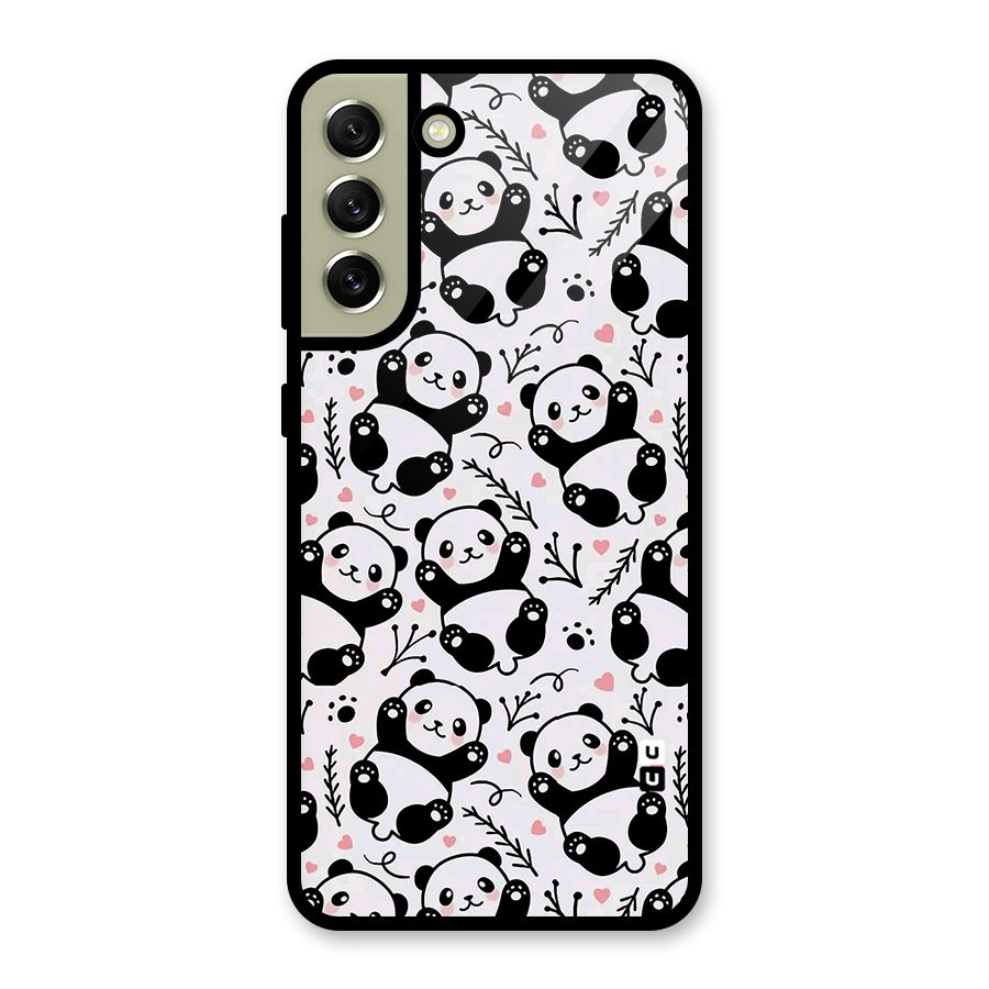 Cute Adorable Panda Pattern Glass Back Case for Galaxy S21 FE 5G