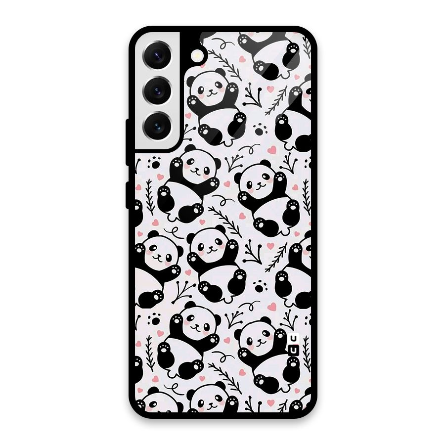 Cute Adorable Panda Pattern Glass Back Case for Galaxy S22 Plus 5G
