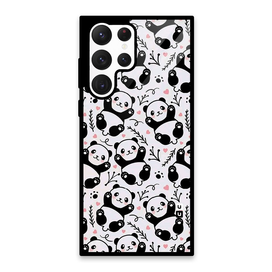 Cute Adorable Panda Pattern Glass Back Case for Galaxy S22 Ultra 5G