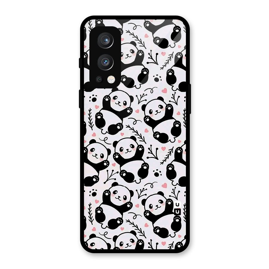 Cute Adorable Panda Pattern Glass Back Case for OnePlus Nord 2 5G
