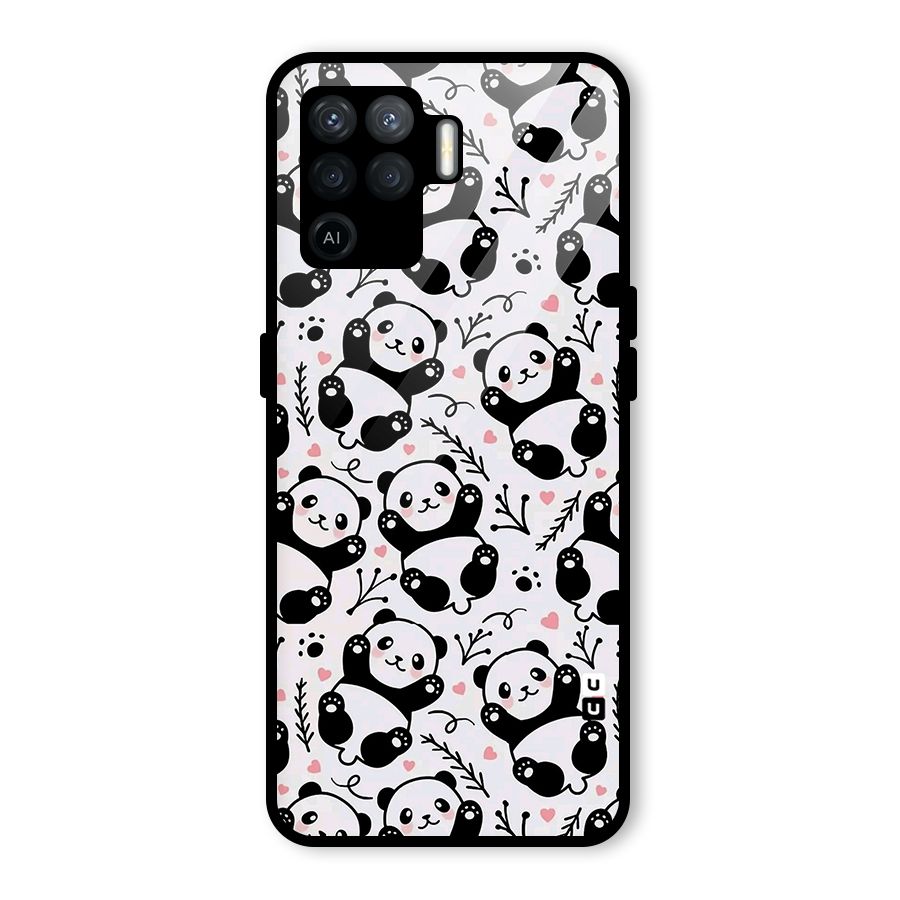 Cute Adorable Panda Pattern Glass Back Case for Oppo F19 Pro