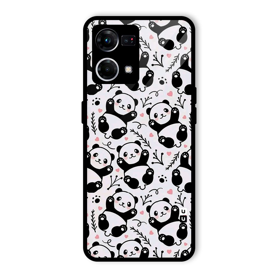 Cute Adorable Panda Pattern Glass Back Case for Oppo F21 Pro 4G