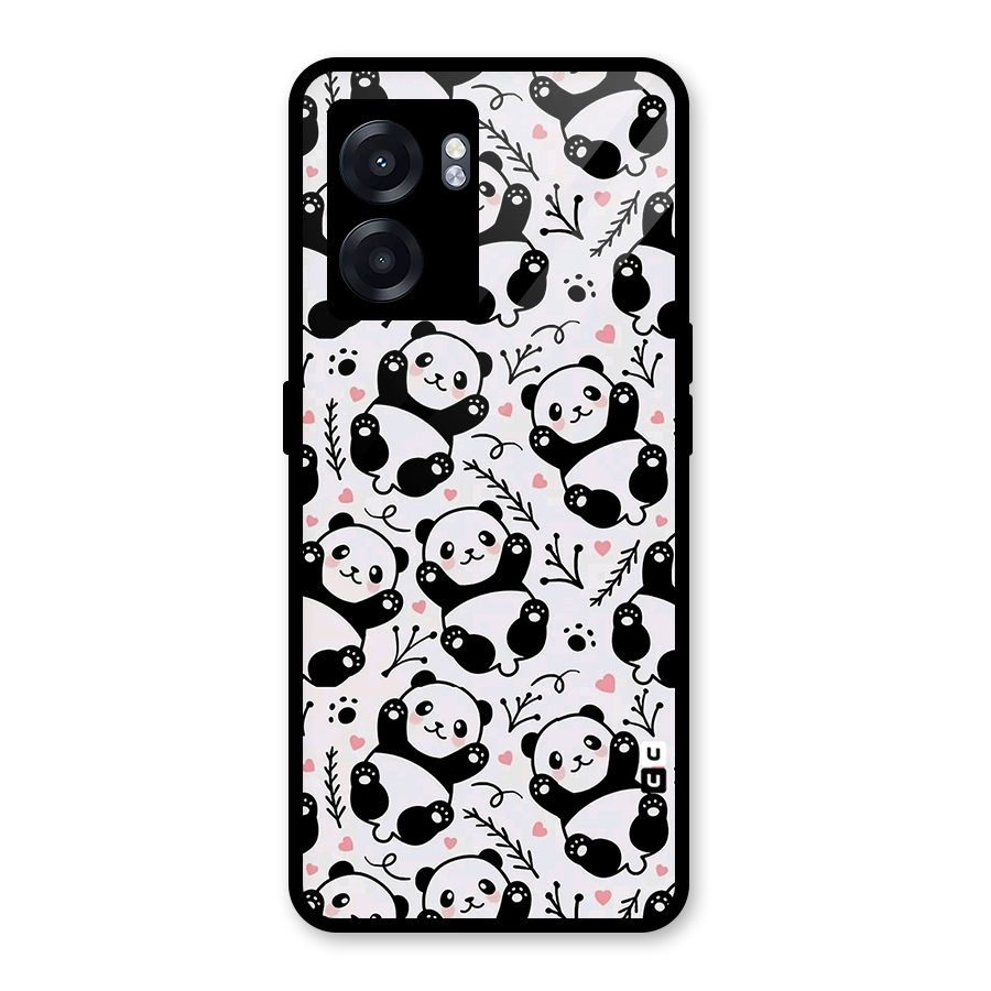 Cute Adorable Panda Pattern Glass Back Case for Oppo K10 (5G)