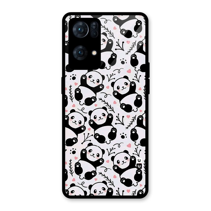 Cute Adorable Panda Pattern Glass Back Case for Oppo Reno7 Pro 5G