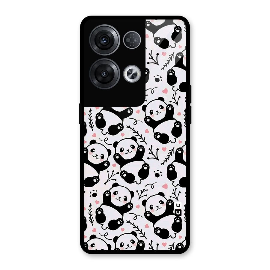 Cute Adorable Panda Pattern Glass Back Case for Oppo Reno8 Pro 5G