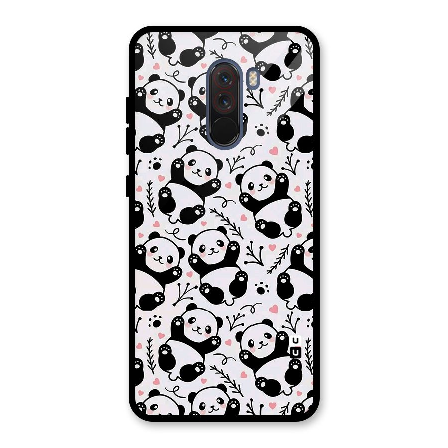 Cute Adorable Panda Pattern Glass Back Case for Poco F1